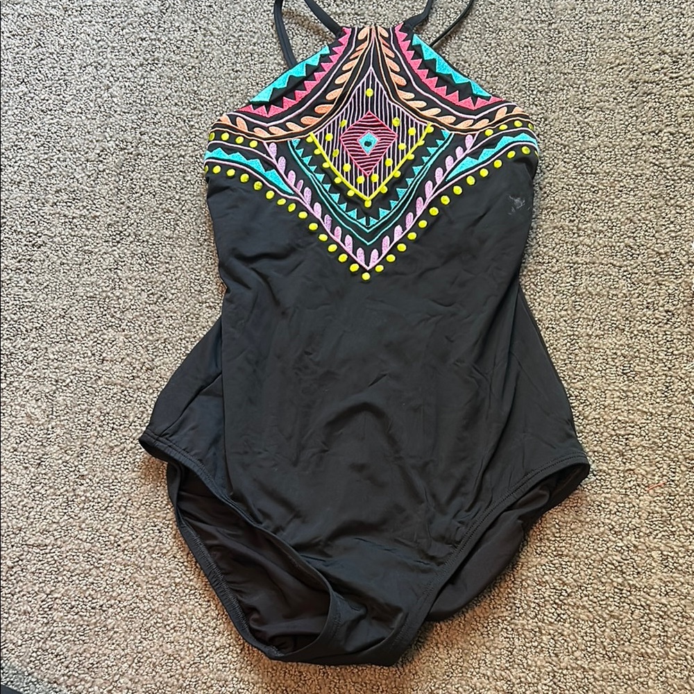 Colorful Patterned Black Swimsuit